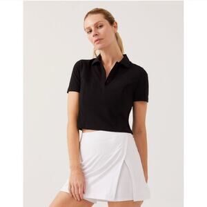 Outdoor Voices NWT Women's Birdie Polo Shirt Short Sleeve Black Size Small